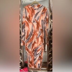 Abstract Print Long Sleeve Dress